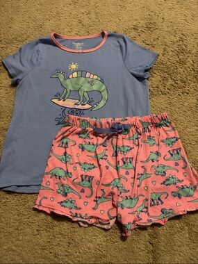 OshKosh B'gosh Blue Tee & Coral Dinosaur Pajama Set